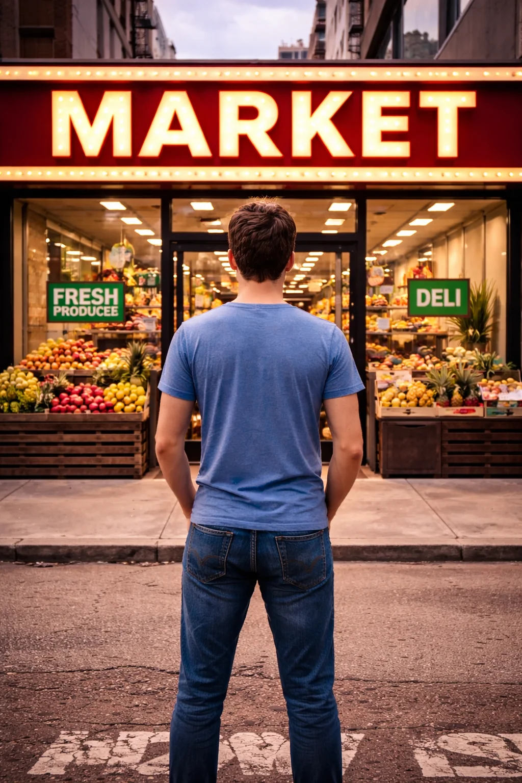 The same woman arriving at a small neighborhood corner store, just a thousand feet from where she started.